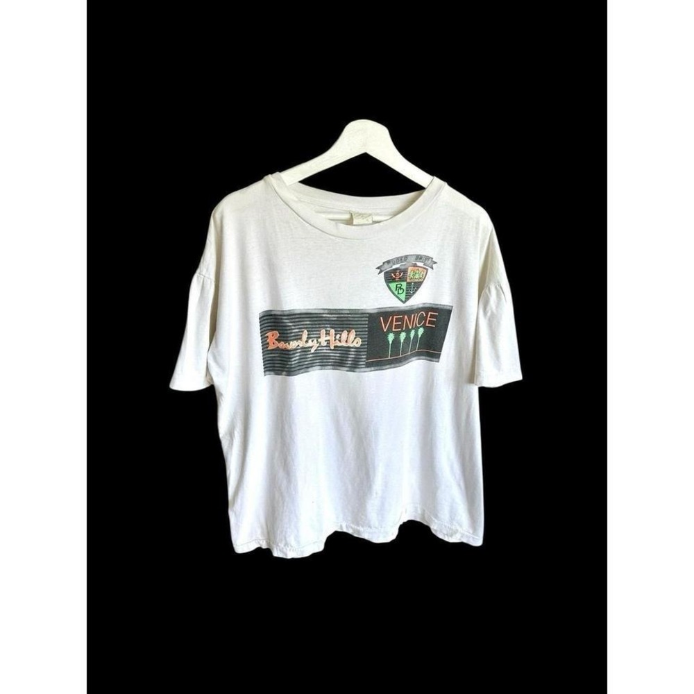 Vintage Venice & Beverly Hills Los Angeles Tshirt Sz M/L Cropped Distressed Surf